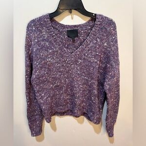 Intermix Purple Marled Baby Alpaca Merino Wool V-Neck Sweater sz Small‎